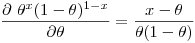 $$\frac{\partial~\theta^x(1-\theta)^{1-x}}{\partial\theta}=\frac{x-\theta}{\theta(1-\theta)}$$